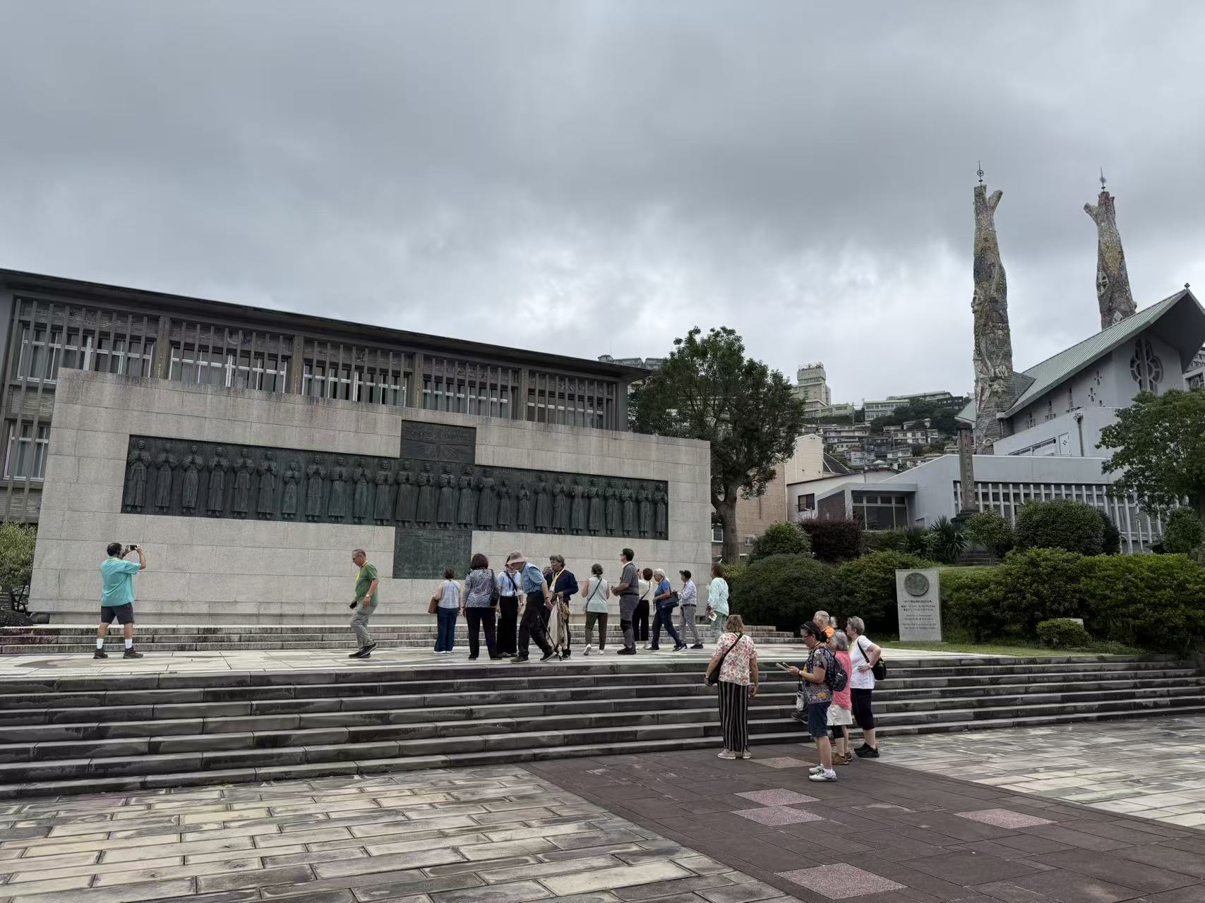 Pilgrims visiting the Twenty-Six Martyrs Monument and museum in Nagasaki